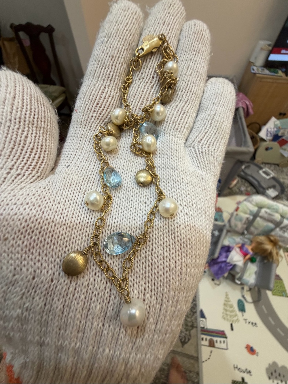 Lisa B South Beach 14K Gold Filled 14/20 Multi Charm Genuine Pearl Necklace 18g